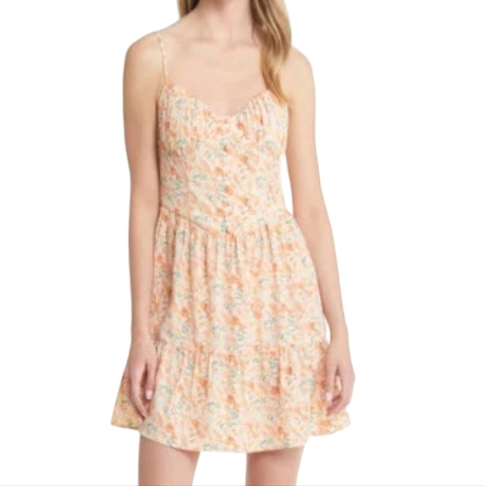 New All in Favor‎ Size XL Floral Pleat Bodice Tiered Sundress Orange Floral